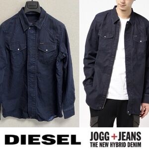 DIESEL JADEN sweat denim double zip long sleeve western shirt dark blue
